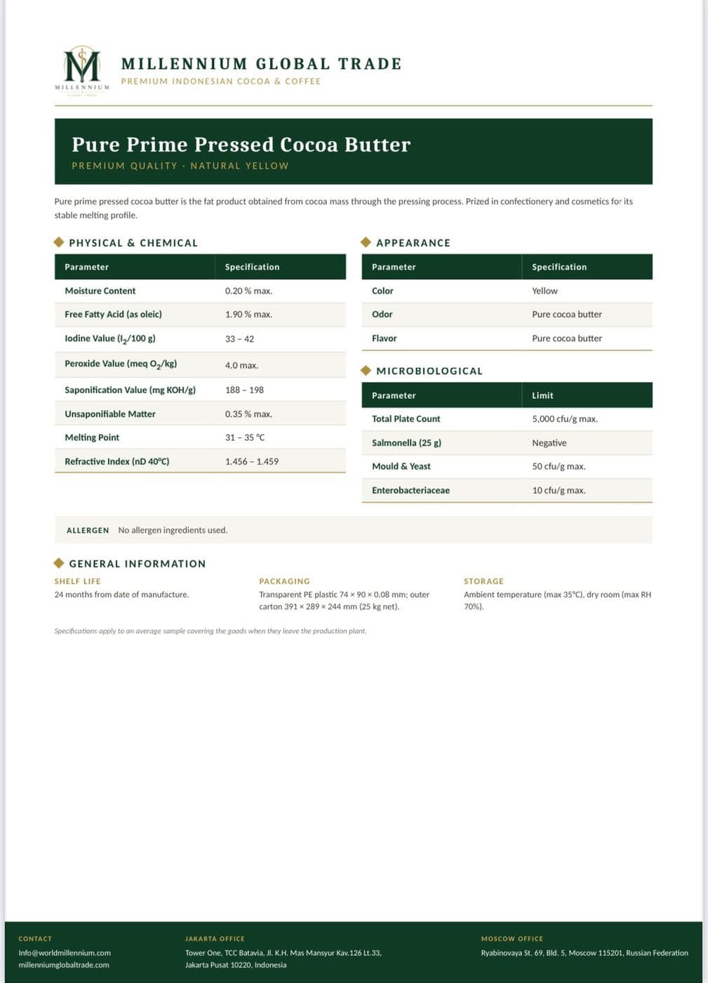 Pure Prime Pressed Cocoa Butter — specification sheet 1