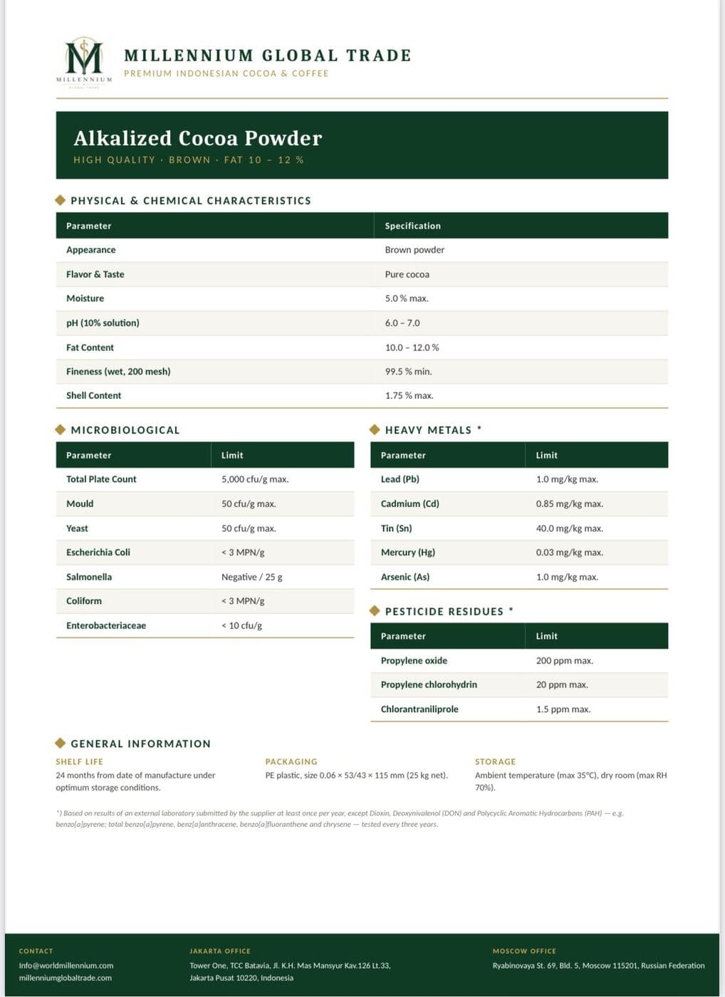 Alkalized Cocoa Powder — specification sheet 3