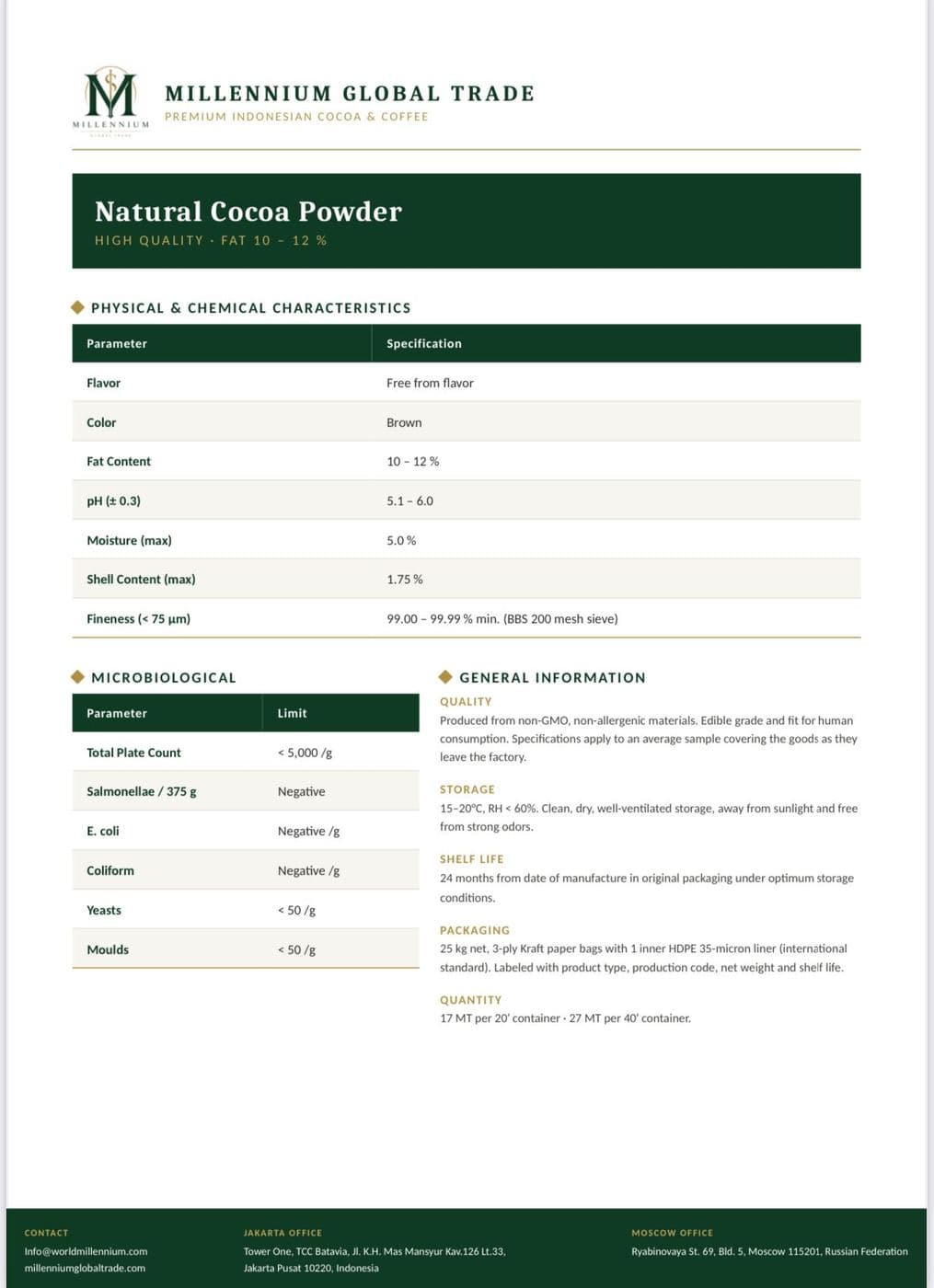 Natural Cocoa Powder — specification sheet 1