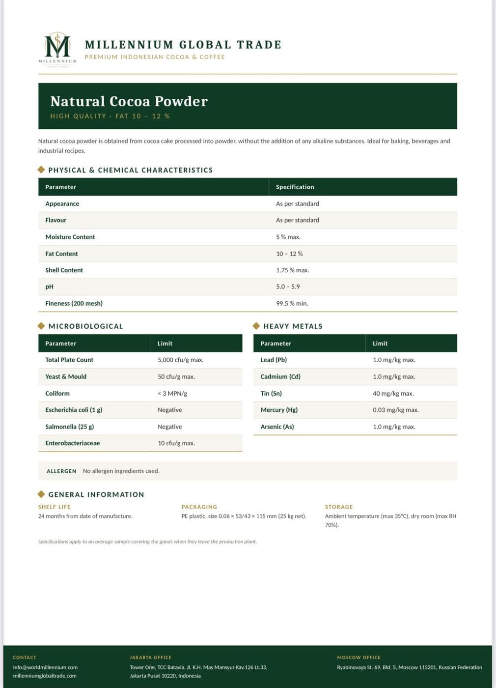 Natural Cocoa Powder — specification sheet 2