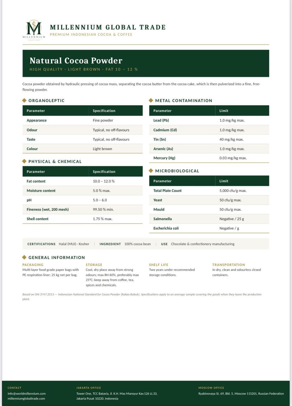 Natural Cocoa Powder — specification sheet 3