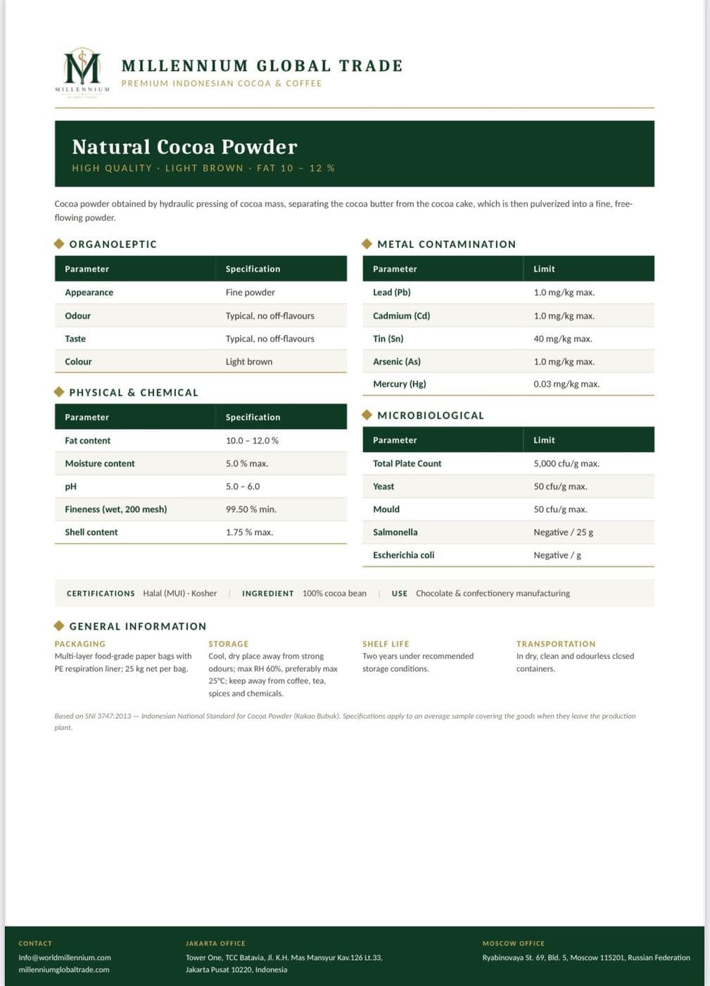 Natural Cocoa Powder — specification sheet 4